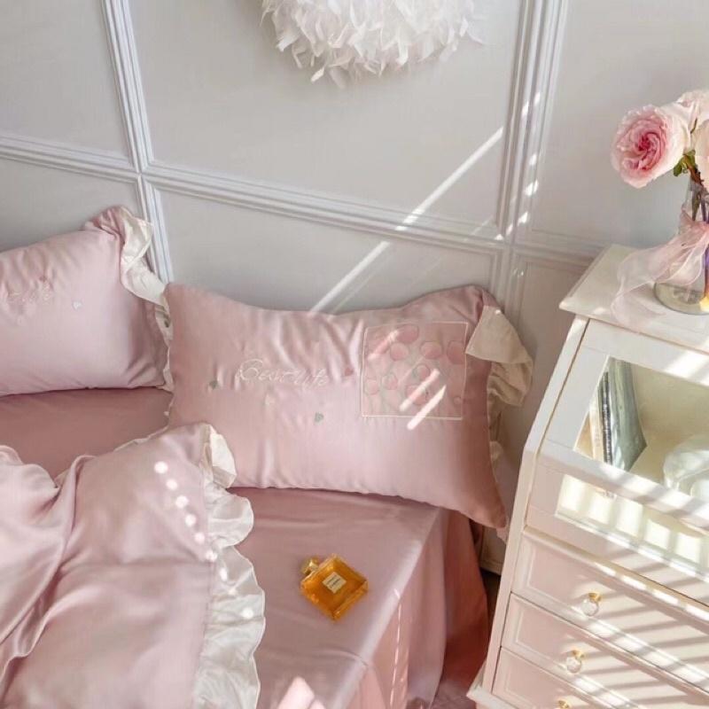 Bộ chăn ga gối hoạ tiết hoa Tulip chất liệu Tencel 60s 4 món