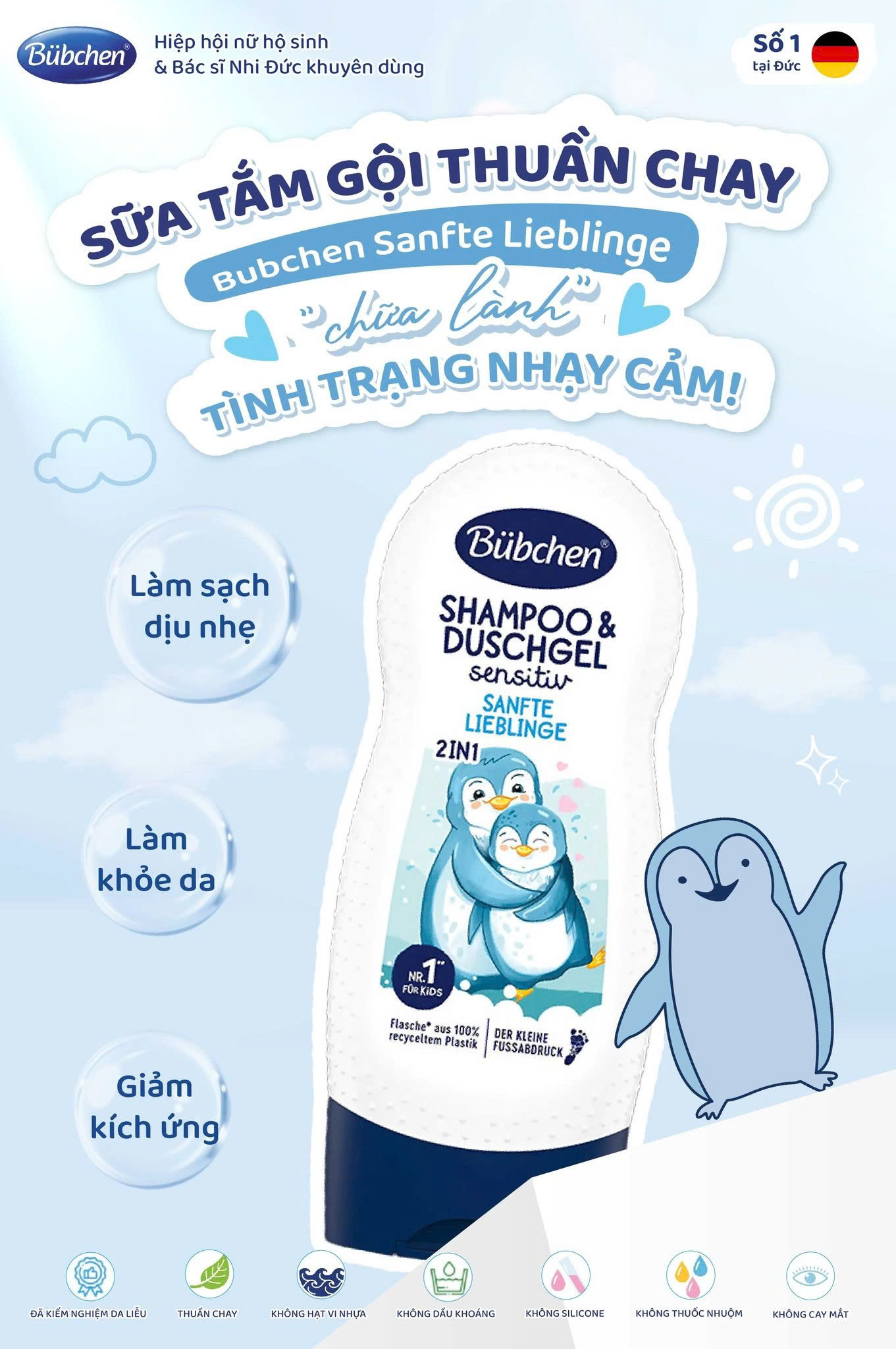 Combo 8 Chai Gel Tắm Gội Toàn Thân Bubchen Cánh Cụt 2in1 Sanfte Lieblinge Tiện Lợi An Toàn Cho Bé 230ml