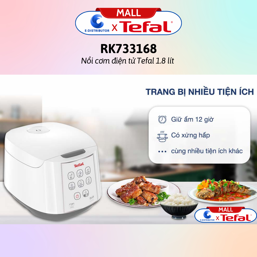 Nồi cơm điện tử Tefal 1.8 lít RK733168 - Hàng Chính Hãng