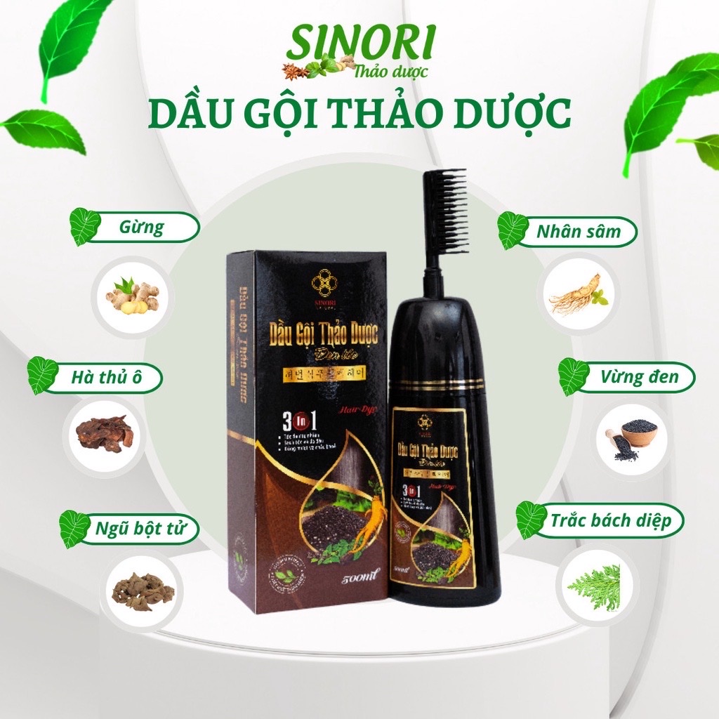 Dầu gội phủ bạc Sinori 500ml - Làm đen &amp; nâu tóc tự nhiên tại nhà chỉ sau 15 phút