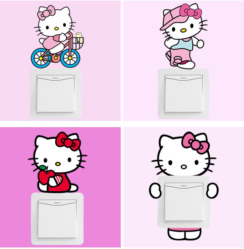 10 hình dán công tắc Mèo kitty dễ thương ngộ nghĩnh có keo sẵn