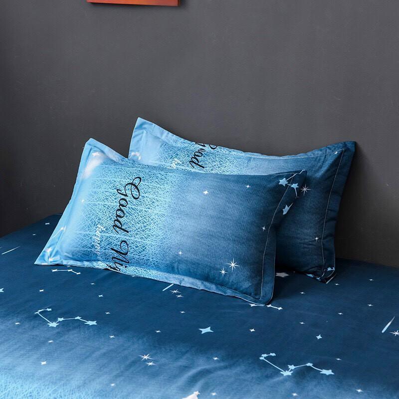Bộ chăn ga gối Cotton poly M2T Bedding Good night, vỏ chăn mền, drap nệm và 2 vỏ gối