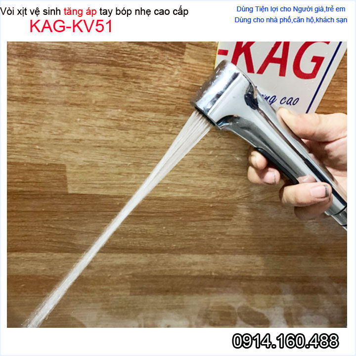 Vòi xịt vệ sinh ấn tay KAG-KV51, xịt rửa vệ sinh chrome bóng hand spray nhấn êm dùng cho trẻ em và người già tia nước mạnh sử dụng tốt