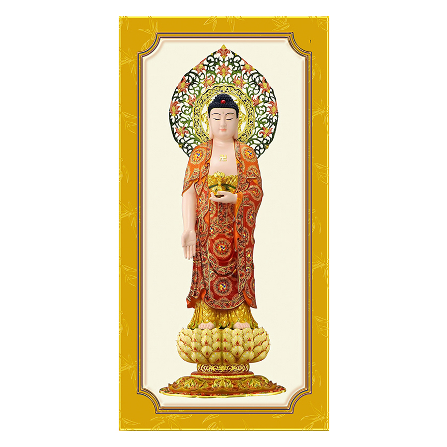 Tranh gỗ treo tường trang trí nơi thờ cúng mẫu phật adida, thich ca mâu ni, Tranh Nội Thất Phòng Thờ Phật Giáo HPV-114