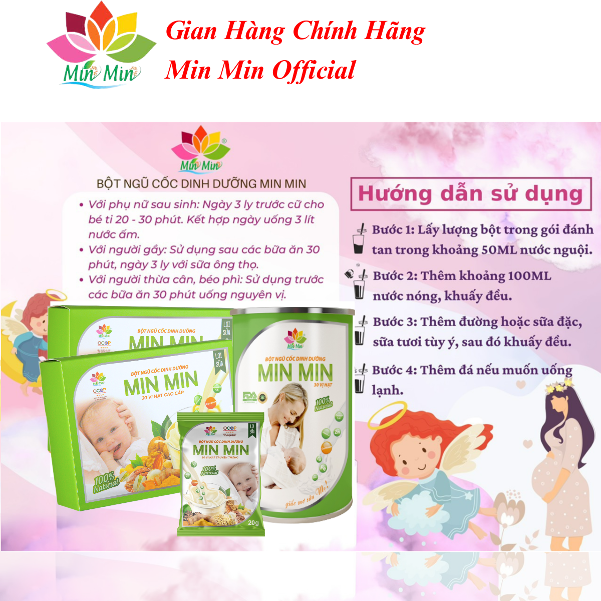 COMBO 2 Hộp 1Kg Ngũ Cốc Cao Cấp Lợi Sữa Min Min 30 Hạt - Chuyên Lợi Sữa và Phụ Hồi Sức Khỏe Sau Sinh (1 Hộp 500Gr)