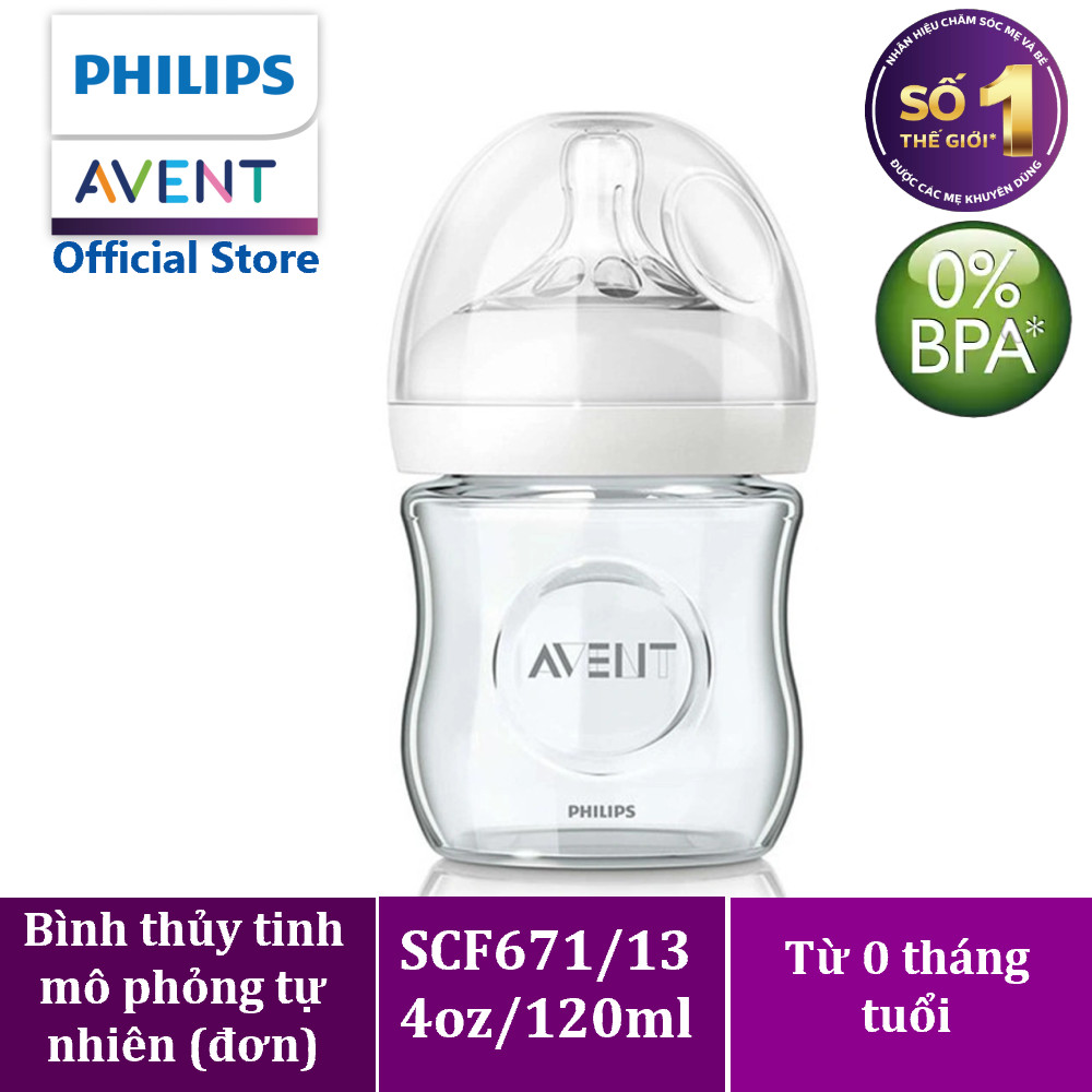 Bình sữa thủy tinh  mô phỏng tự nhiên hiệu Philips Avent (120ml - đơn) cho trẻ từ 0 tháng tuổi 671.13