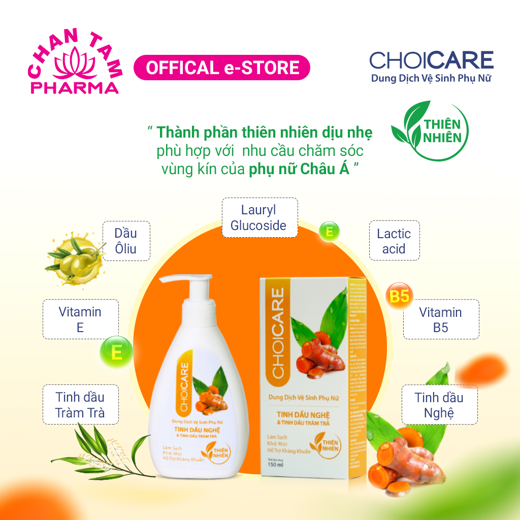 Dung Dịch vệ sinh Phụ nữ Choicare Làm Sạch, Khử Mùi, Hỗ Trợ Kháng Khuẩn 150ml