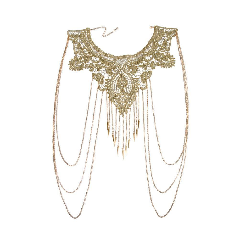 Vàng Thin Chain Flower Ren Bikini Body Chain Chuỗi Vòng cổ Phụ nữ, vàng, có thể điều chỉnh