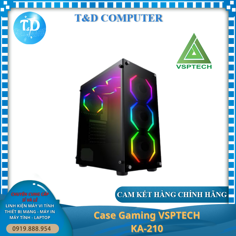 Vỏ máy tính Case VSP KA210 Gaming kính cường lực (Micro-ATX/ATX) - Hàng chính hãng TECH VISION phân phối