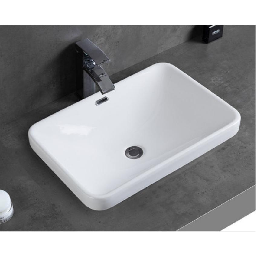 Chậu lavabo rửa mặt đặt bán âm bàn C379, men nano chống dính, lòng chậu sâu , thiết kế đẹp mắt (Tặng kèm xiphong thoát nước lavabo)