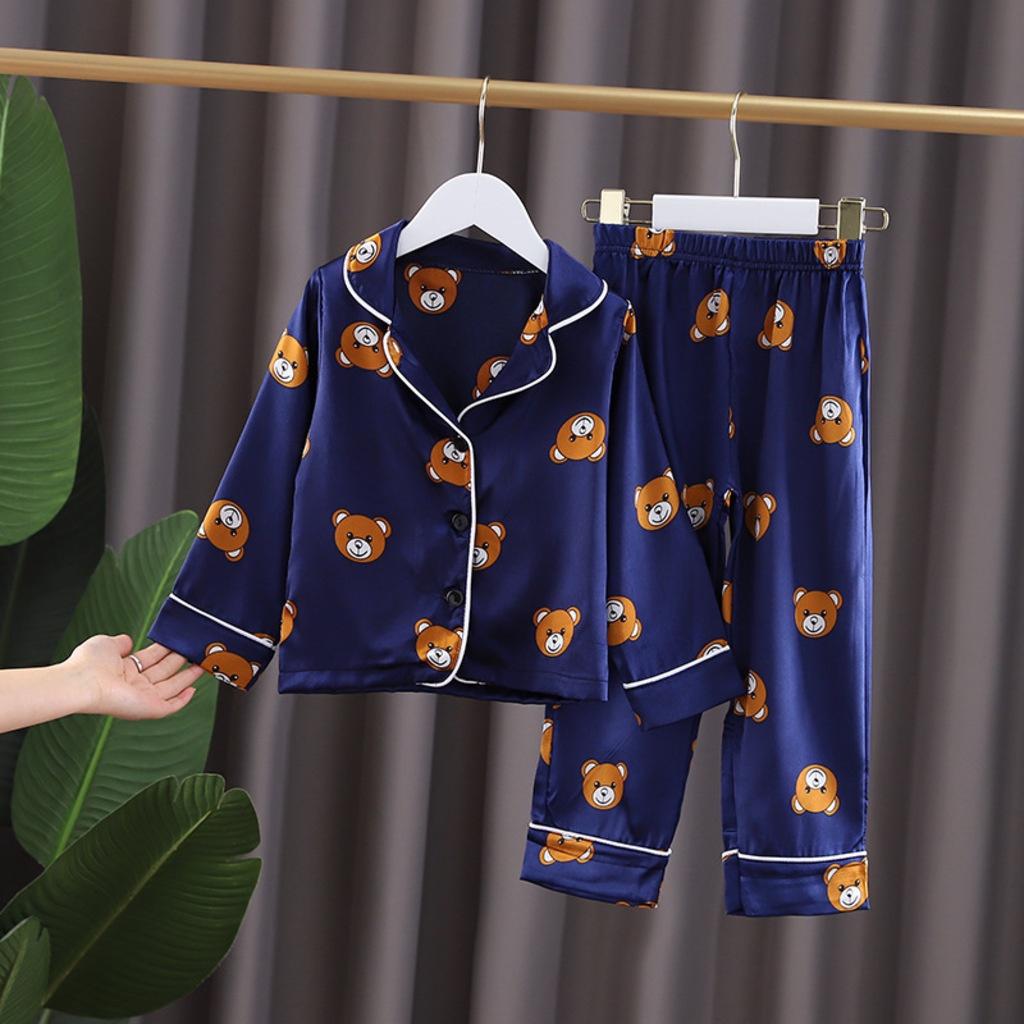 Set Quần Áo Trẻ Em In Hình Gấu Cute Bộ Đồ Ngủ Pijama Cho Bé Trai Bé Gái Dài Tay Thoáng Mát Size Từ 7-28kg - SUMO KIDS