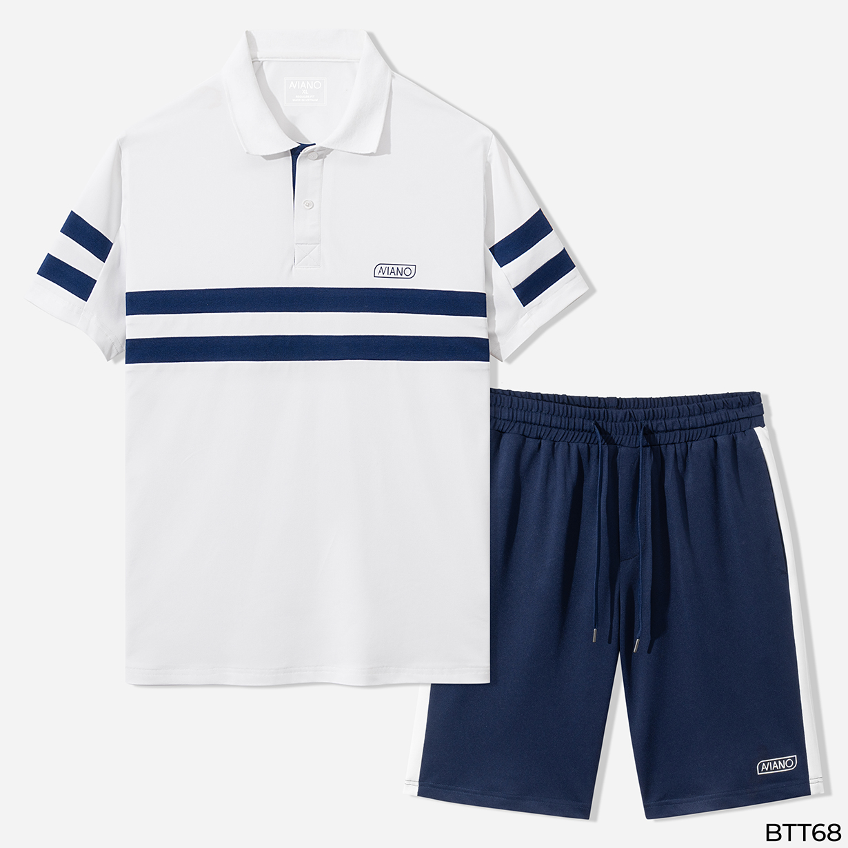 Bộ Thể Thao Nam Có Cổ Phối Màu Sọc Ngang Thời Trang Thiết Kế AVIANO – BTT68 THAN TRẮNG – L