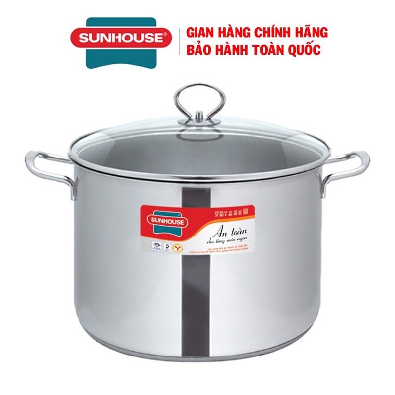Nồi Luộc Gà Inox 3 đáy SUNHOUSE SH28LG, Đường kính 28 cm, Cao 21cm, Vung kính cường lực