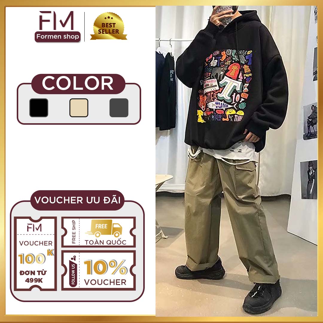 Hình ảnh Áo hoodie nam nữ form rộng Unisex một màu in hoạt hình cá tính Hàn Quốc – FORMEN SHOP – FMGV034