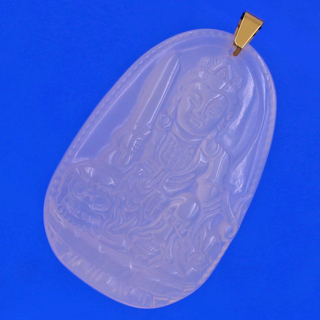 Mặt Phật Văn thù mã não trắng 3.6 cm kèm móc và dây chuyền inox, Mặt Phật bản mệnh