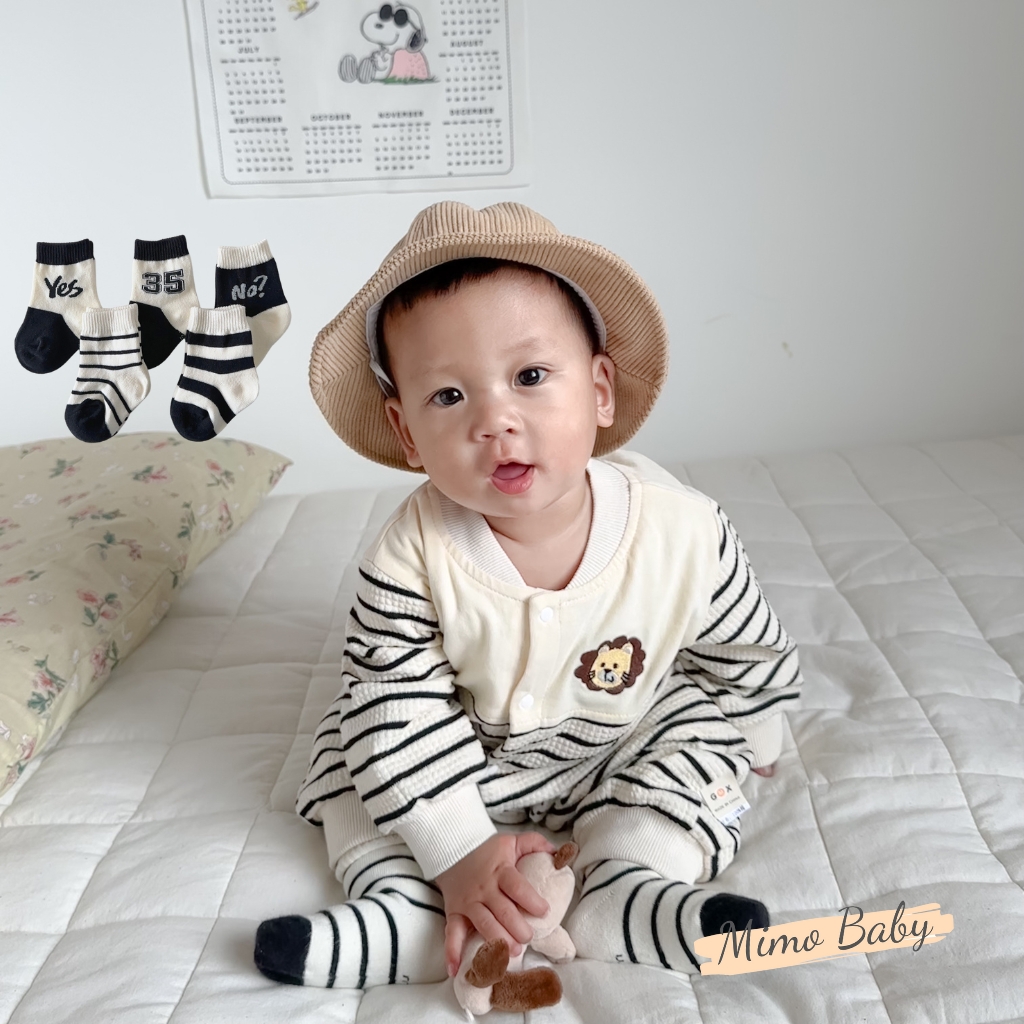 Tất vớ cổ cao thể thao đen trắng phong cách Hàn Quốc cho bé T18 Mimo Baby