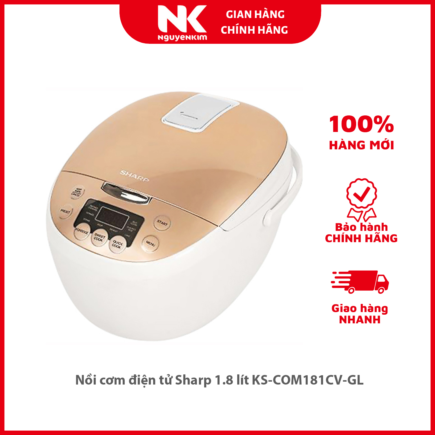 Nồi cơm điện tử Sharp 1.8 lít KS-COM181CV-GL - Hàng chính hãng