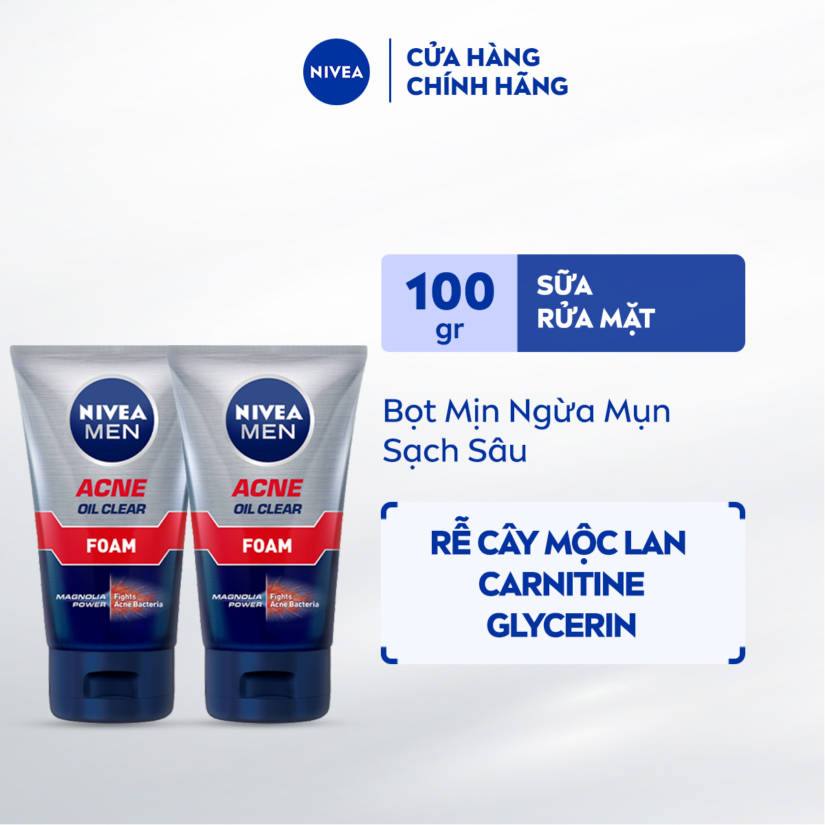 Bộ 2 Sữa Rửa Mặt NIVEA MEN Acne Oil Clear Bọt Mịn Giúp Giảm Mụn Sạch Nhờn (100 g) - 82378x2