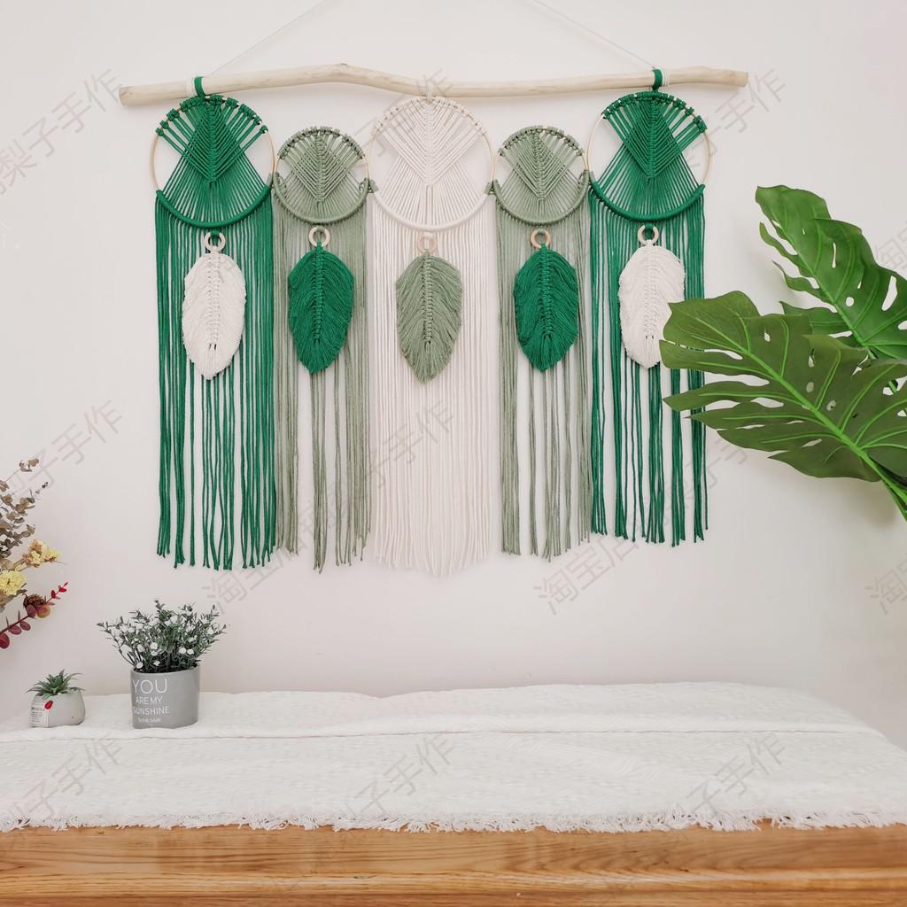 Mành rèm macrame dreamcatcher tròn treo tường trang trí nhà cửa, homestay, quán cafe kèm thanh gỗ treo