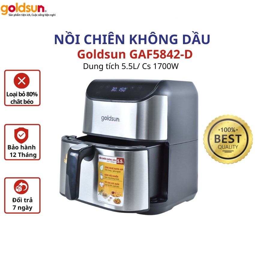 Nồi chiên không dầu điện tử Goldsun GAF5842-D dung tích 5.5L màn hình cảm ứng công nghệ Rapid Air - Hàng