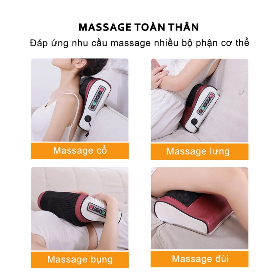 Gối Massage Đa Năng - Máy Mát xa Toàn Thân Nhiệt Hồng Ngoại - Chuyên Sâu Cho Cổ, Vai Gáy, Lưng Dưới, Đùi, Chân - Sử Dụng Tại Nhà, Văn Phòng, Trên Ô Tô - Quà Tặng Cho Bạn Bè, Người Thân