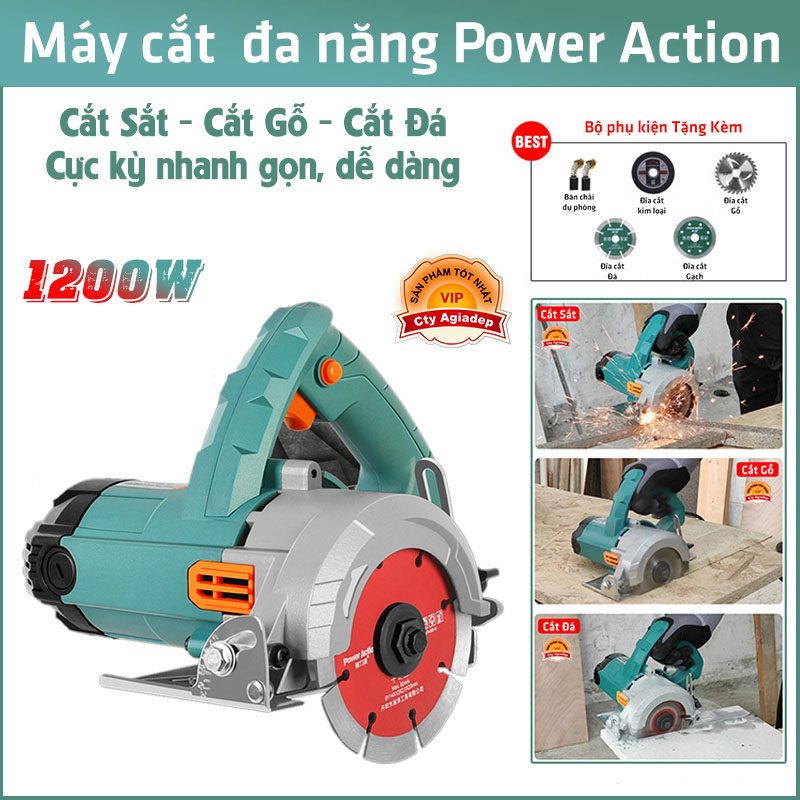 Máy cắt gỗ sắt đá PowerAction + Phụ kiện 4 lưỡi siêu xịn