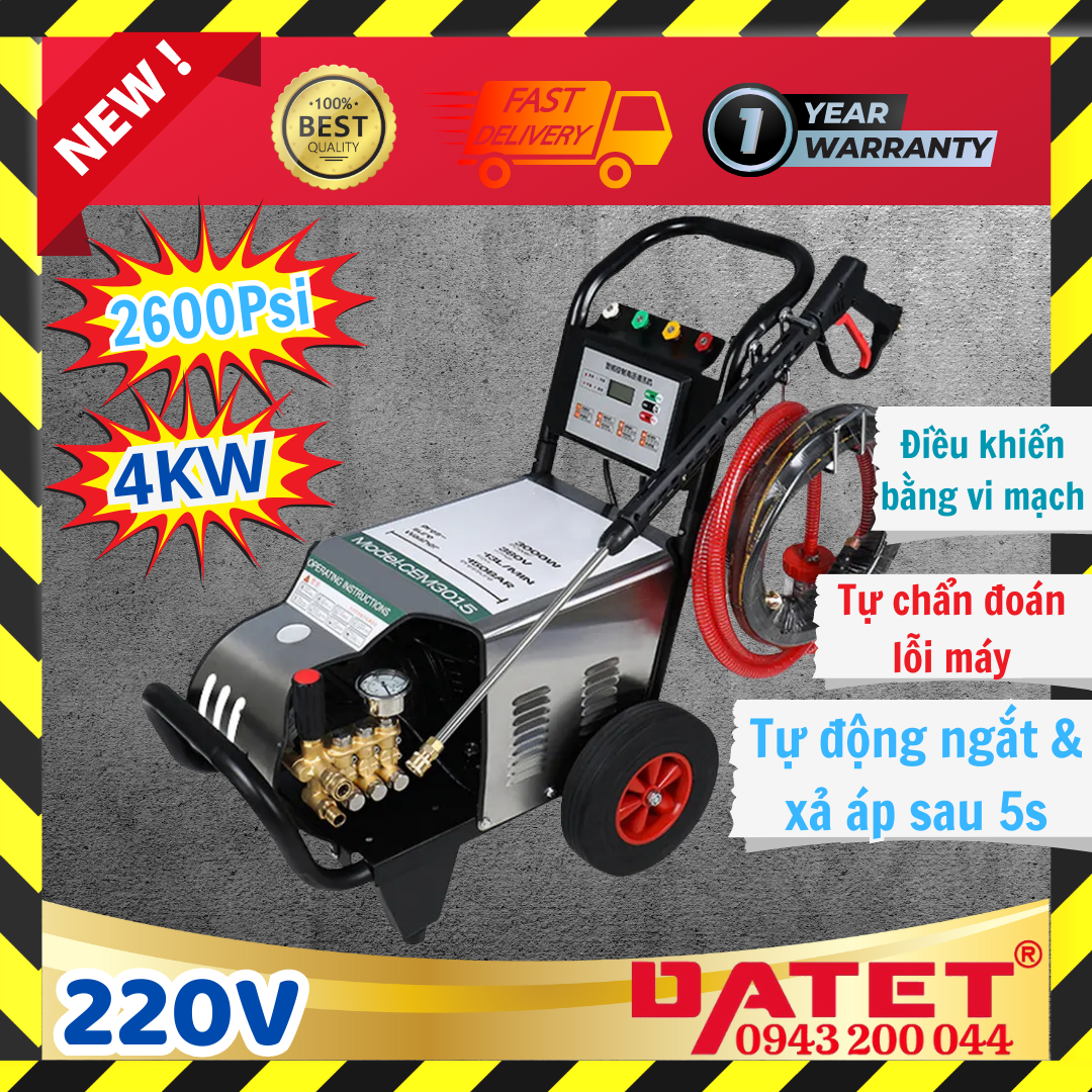 Máy xịt rửa xe cao áp thông minh 180Bar-2600si, máy rửa xe áp lực cao tự chẩn đoán lỗi, tự động ngắt sau 5s 20M26-3.7T4