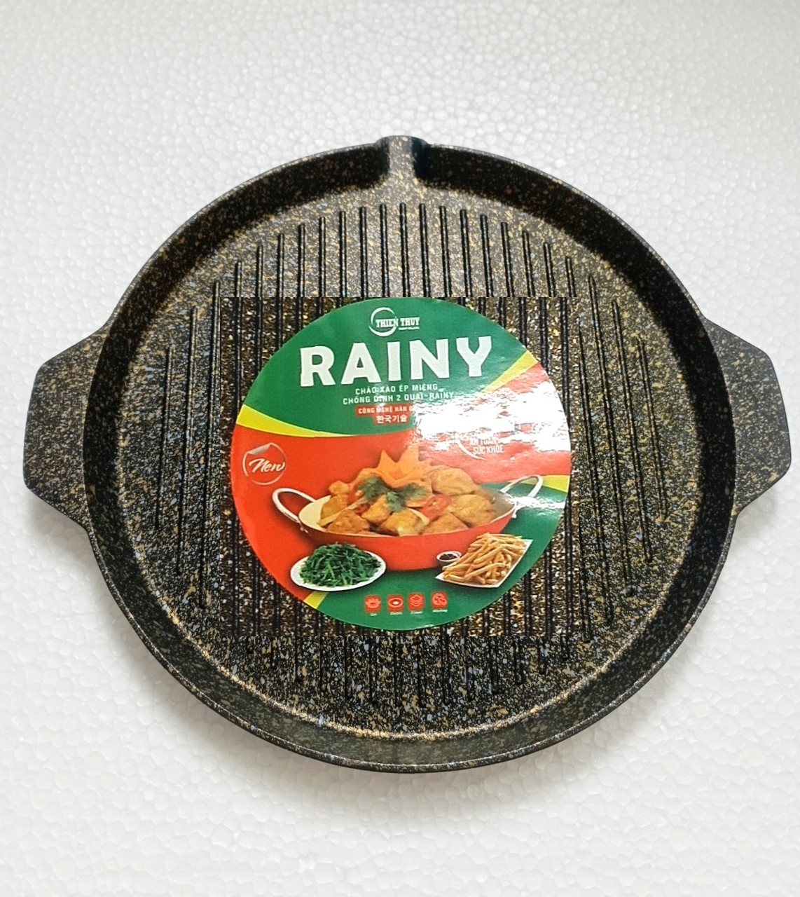 Khay nướng không khói vân đá Rainy 5 lớp chống dính dùng được cho bếp từ, đường kính 28cm