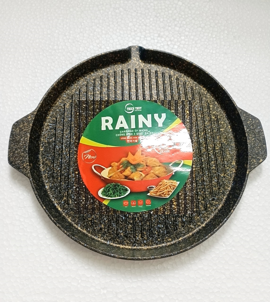 Khay nướng  không khói vân đá Rainy 5 lớp chống dính dùng được cho bếp từ, đường kính 28cm