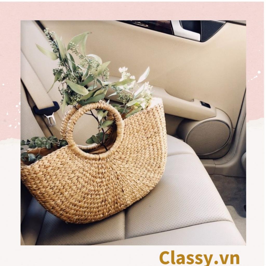 Túi cói Classy túi lục bình quai cầm bằng mây cáo rất mộc kiểu dáng Vintage, đan thủ công bởi thợ Việt Nam