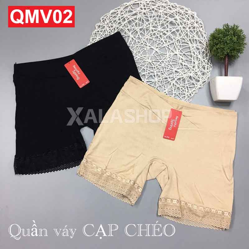 Quần mặc váy cotton cạp chéo chân ren QMV01