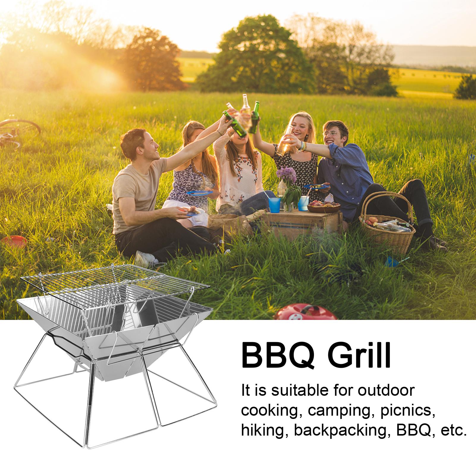 Charcoal BBQ Grill Portable Camping Stove Campfire Stand with Carrying Bag for Outdoor Cooking Camping Picnic Hiking