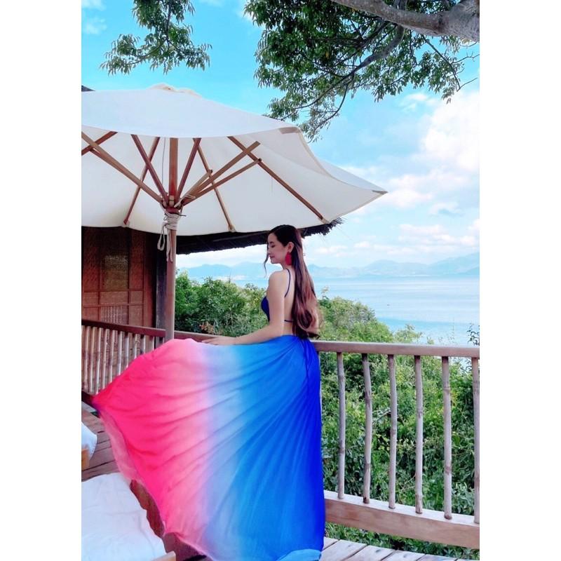(miễn phí chỉnh váy) đầm maxi ombre mix màu màu loang yếm đi biển du lịch chụp hình sống ảo thiết kế cao cấp