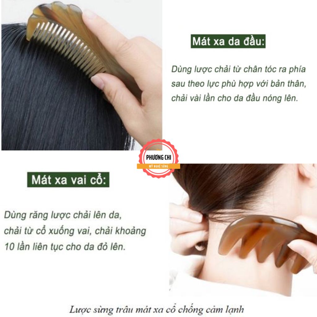 Lược sừng chuôi khía trắng nưa dài 17cm, lược chải tóc gỡ rối massage đầu | Mỹ Nghệ Phương Chi