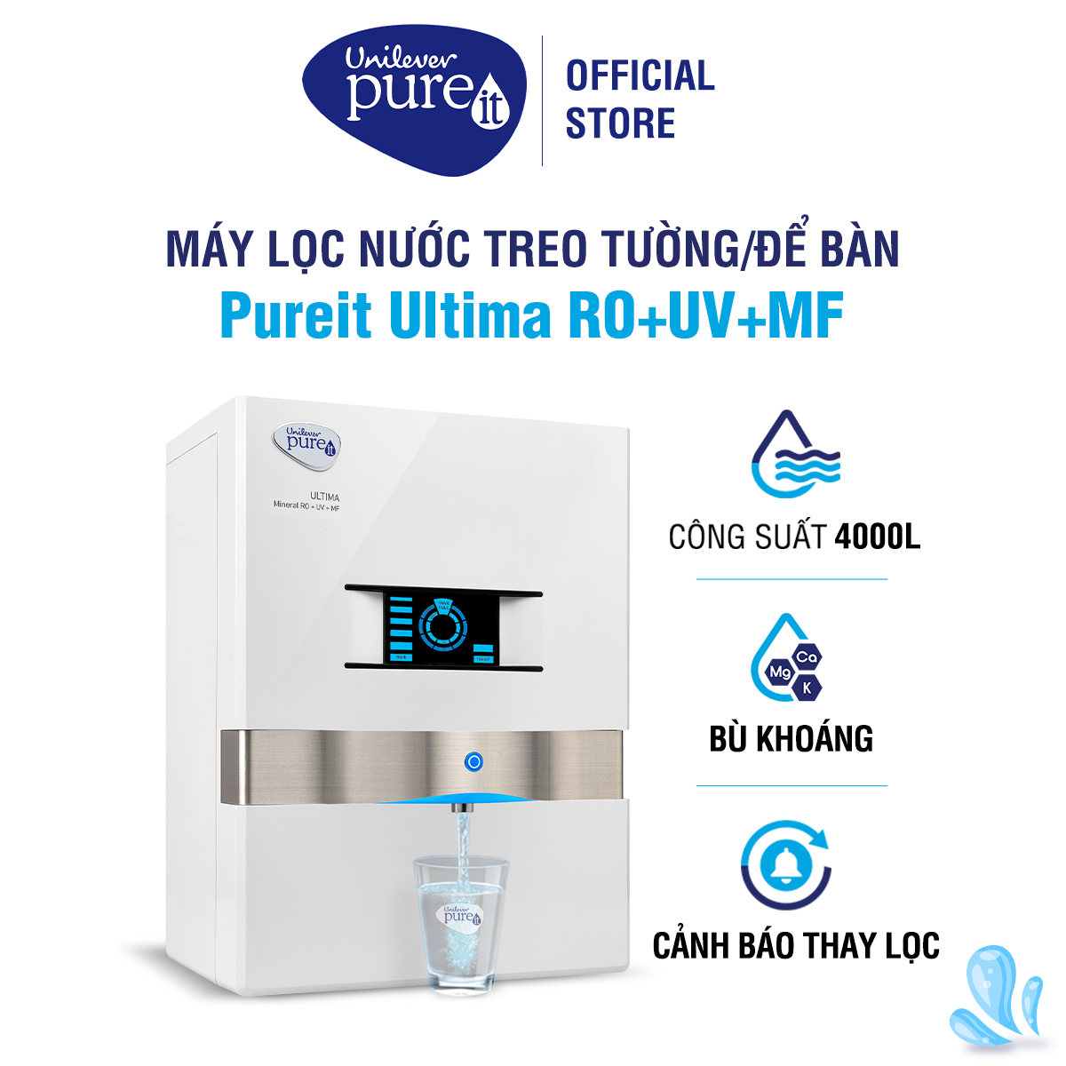 Máy Lọc Nước Pureit Ultima White Lọc Nguyên Khối Tích Hợp Công Nghệ RO + UV + MF - Hàng Chính Hãng