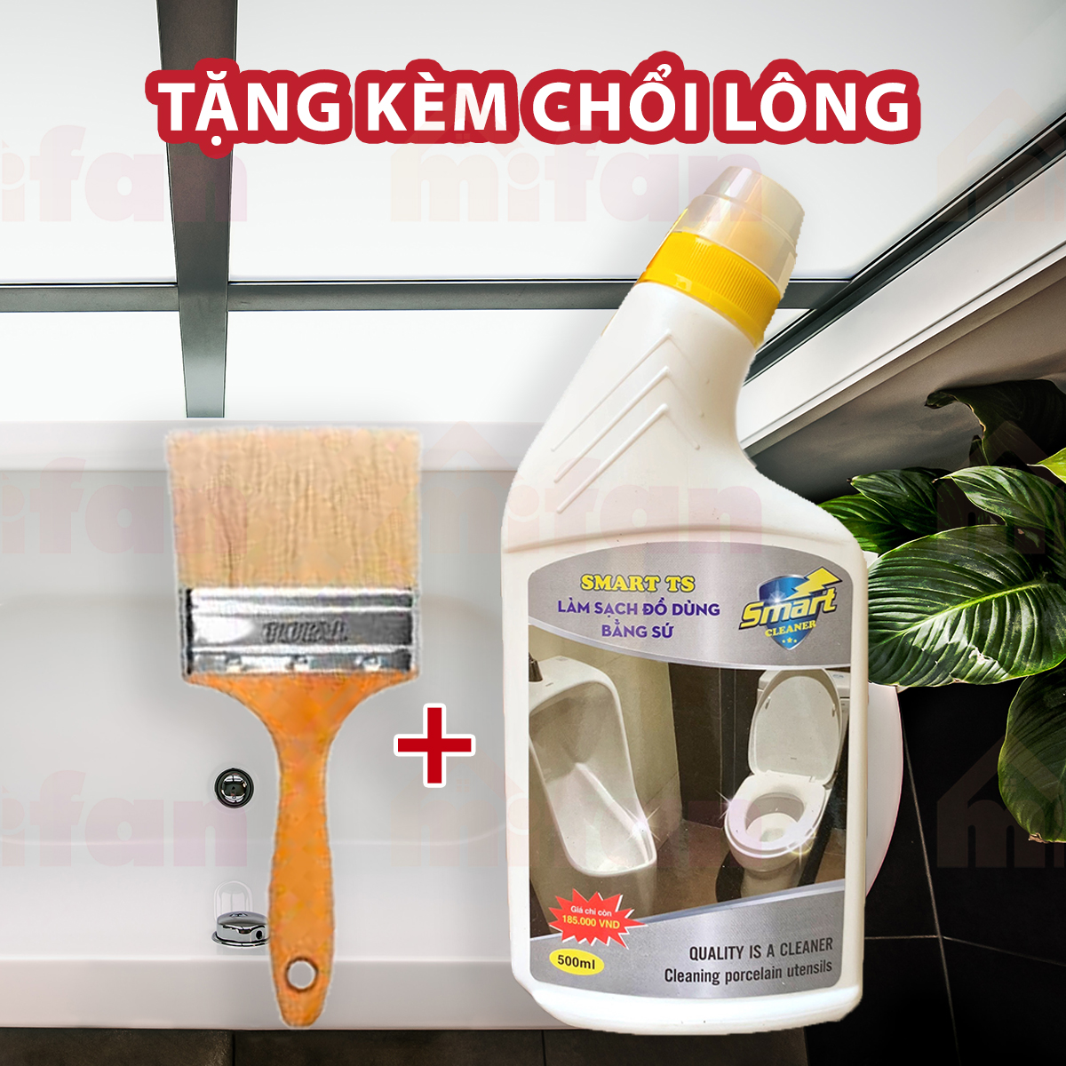 Làm Sạch Tẩy Trắng Đồ Dùng Bằng Sứ SMART TS - Bồn Cầu, Bồn Tắm, Bồn Rửa - Trắng Ngay Sau 5 Phút Không Cần Cọ Rửa - Tặng Kèm Chổi Lông