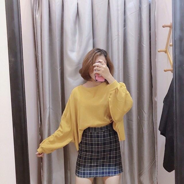 Áo thu croptop form rộng tay phồng -kèm hình thật