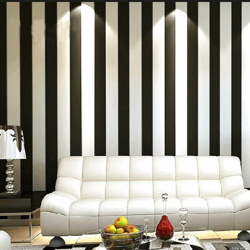 Cuộn 5m Decal Giấy Dán Tường SỌC TRẮNG ĐEN