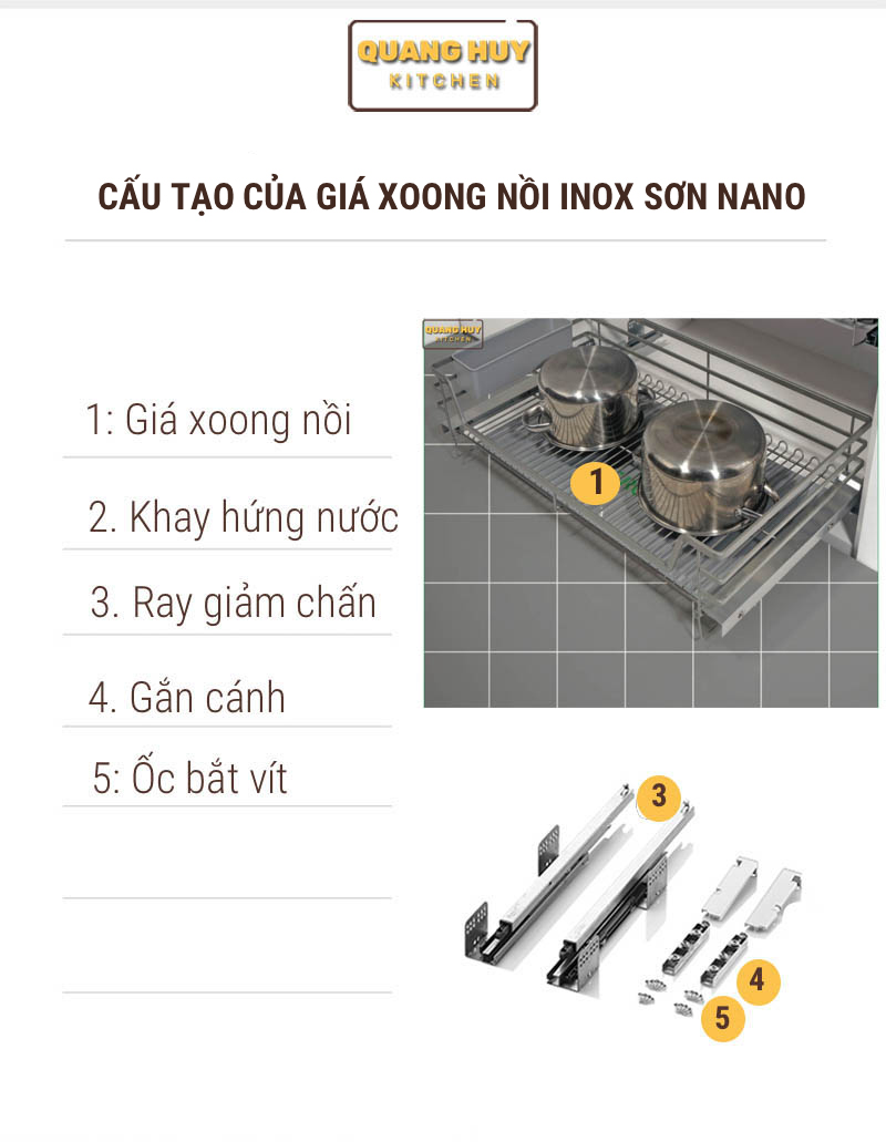 Giá xoong nồi tủ dưới inox sơn Nano bảo hành 10 năm không han gỉ thương hiệu Grob