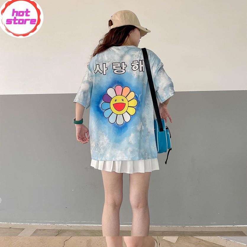 Áo Thun Cotton Nữ Màu Loang Hình Bông Hoa Cực Dễ Thương HOTSTORE