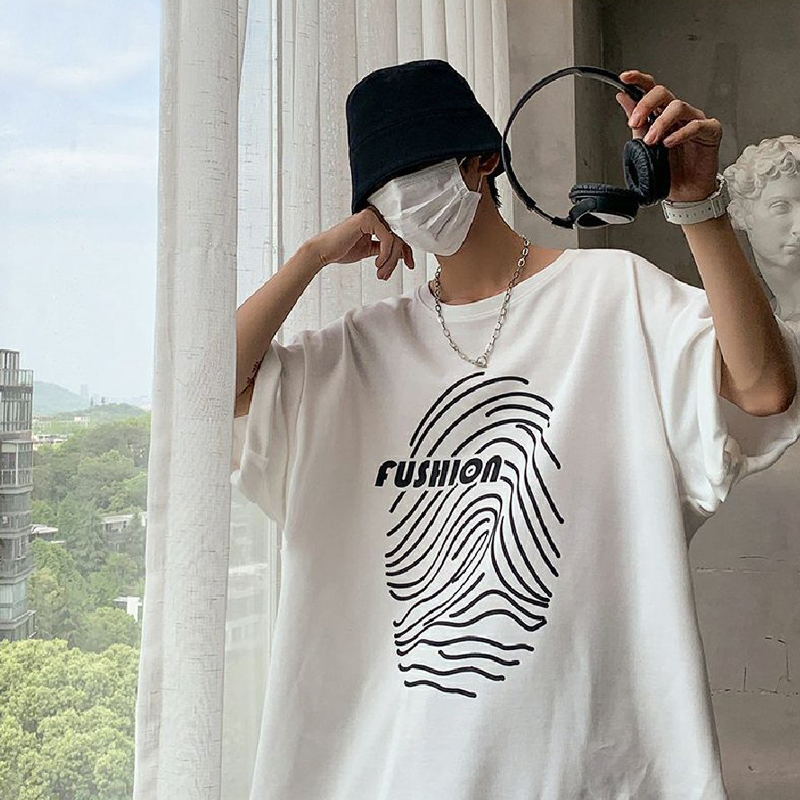 Áo Thun Nam Tay Lỡ Unisex In Họa Tiết Vân Tay FUSHION