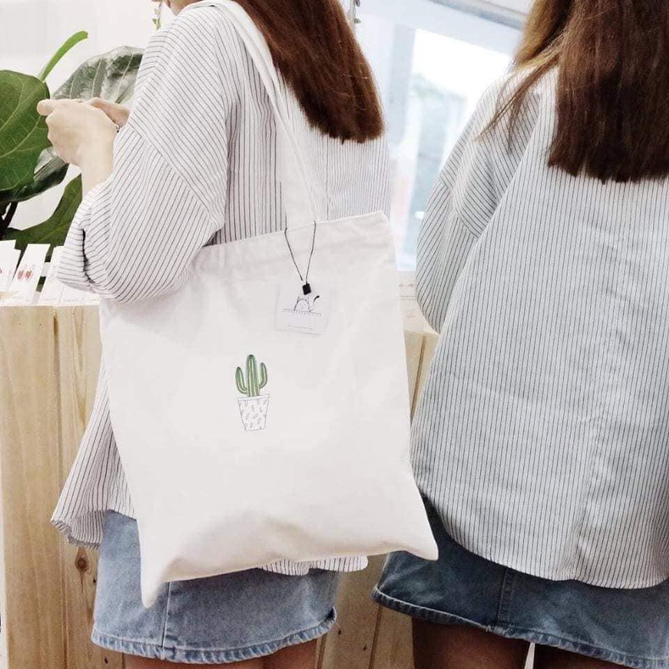 Túi Tote Túi vải canvas hình xương rồng- hàng quảng châu