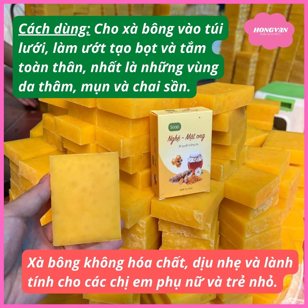 Combo 2 bánh xà bông nghệ và mật ong (2x100g) giúp sáng da ngừa mụn giảm thâm tặng lưới tạo bọt