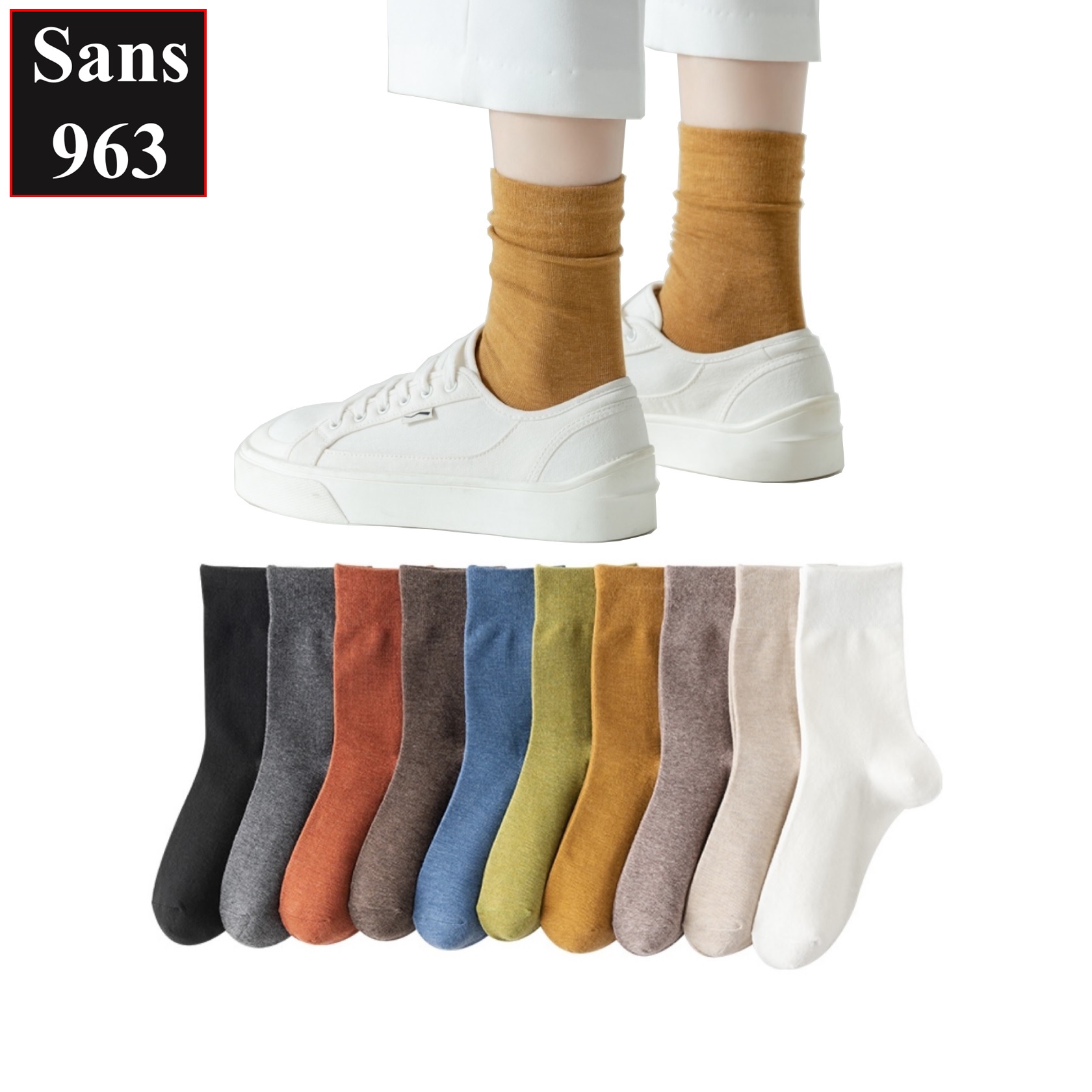 Tất vớ lười nữ trơn không cổ Sans965 hài chống tụt gót nửa bàn chân cotton mùa hè trắng đen da tím hồng cam xám xanh