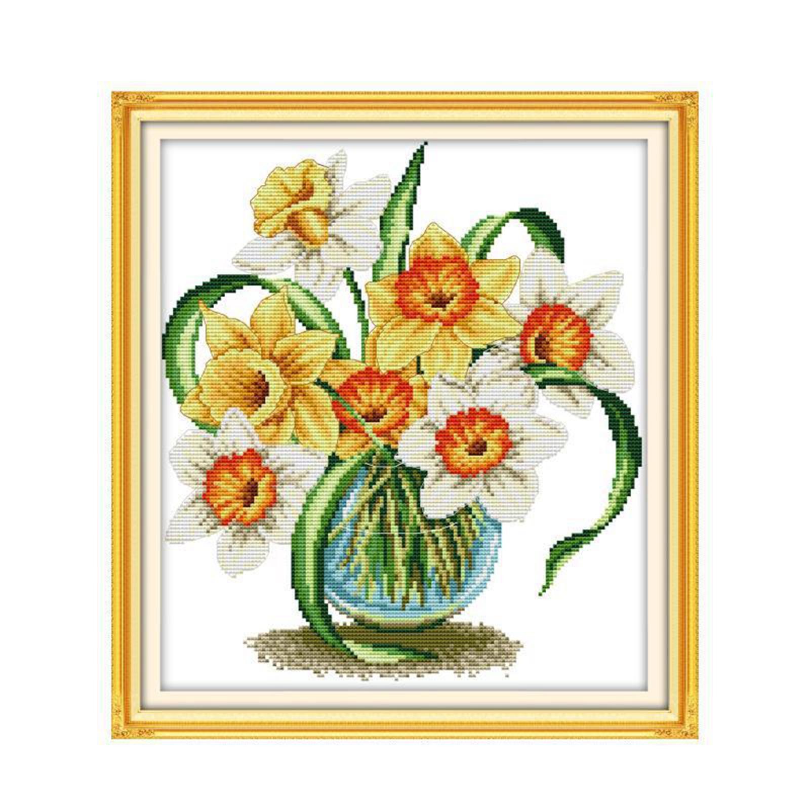 Flower Cross Stitch Stamped DIY Adult Beginners Embroidery Starter Kits