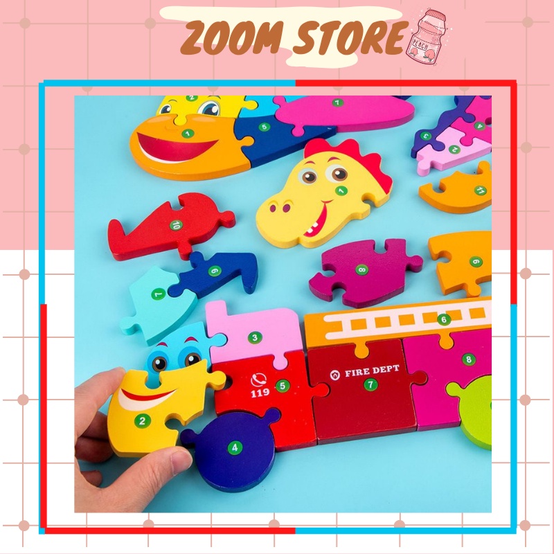 Đồ chơi gỗ trí tuệ tranh ghép nối 10 số ghép chất lượng cho bé ZoomStore