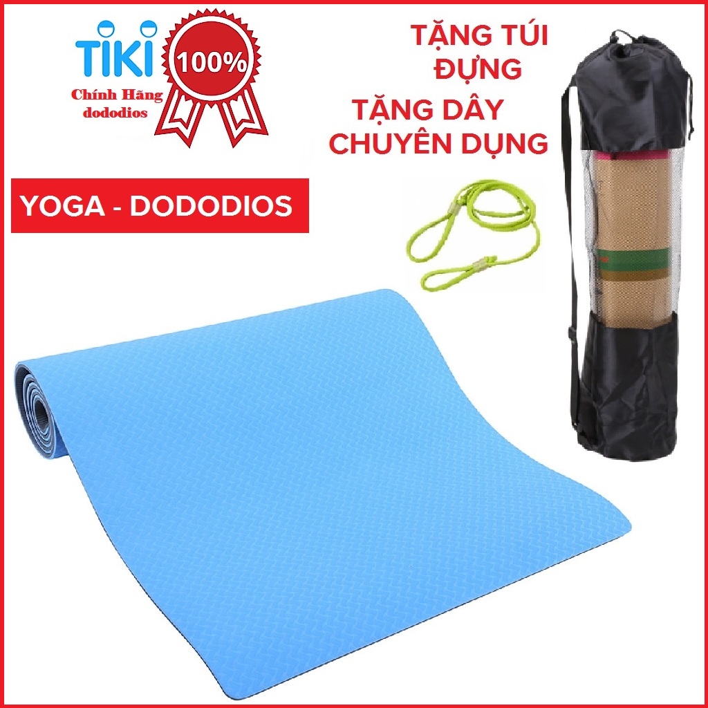 Chọn Màu Thảm Tập Yoga, Gym 2 Lớp Túi Đựng Thảm Tập Yoga Dây Buộc Chuyên Dụng - Chính Hãng Dododios - 6Mm - Xanh Dương