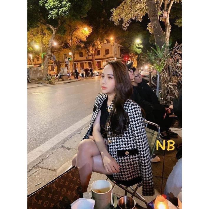 Áo dạ Tweed kẻ caro dáng ngắn tiểu thư áo cardigan dạ dày dặn( không kèm đai). MET SHOP