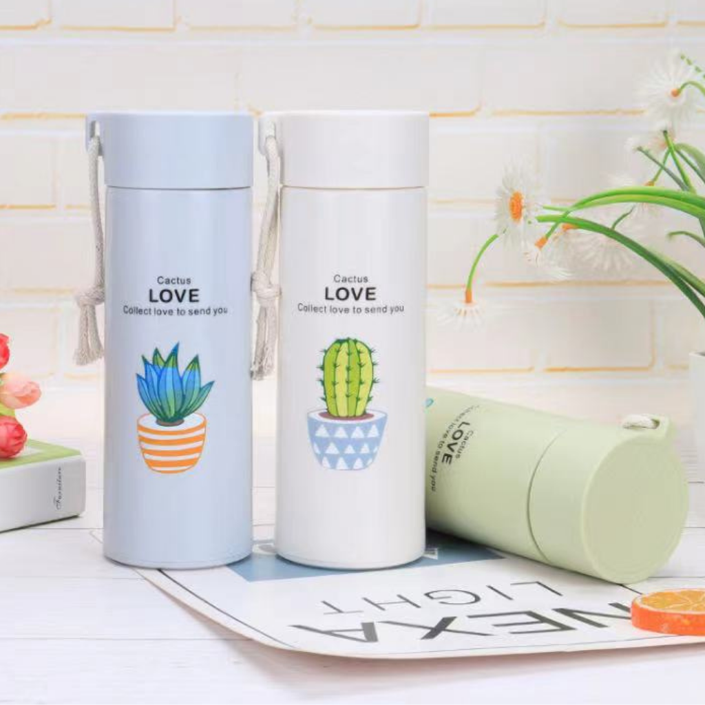 Binh đựng nước giữ nhiệt thủy tinh họa tiết xương rồng nhiều màu sắc siêu cute 500ML