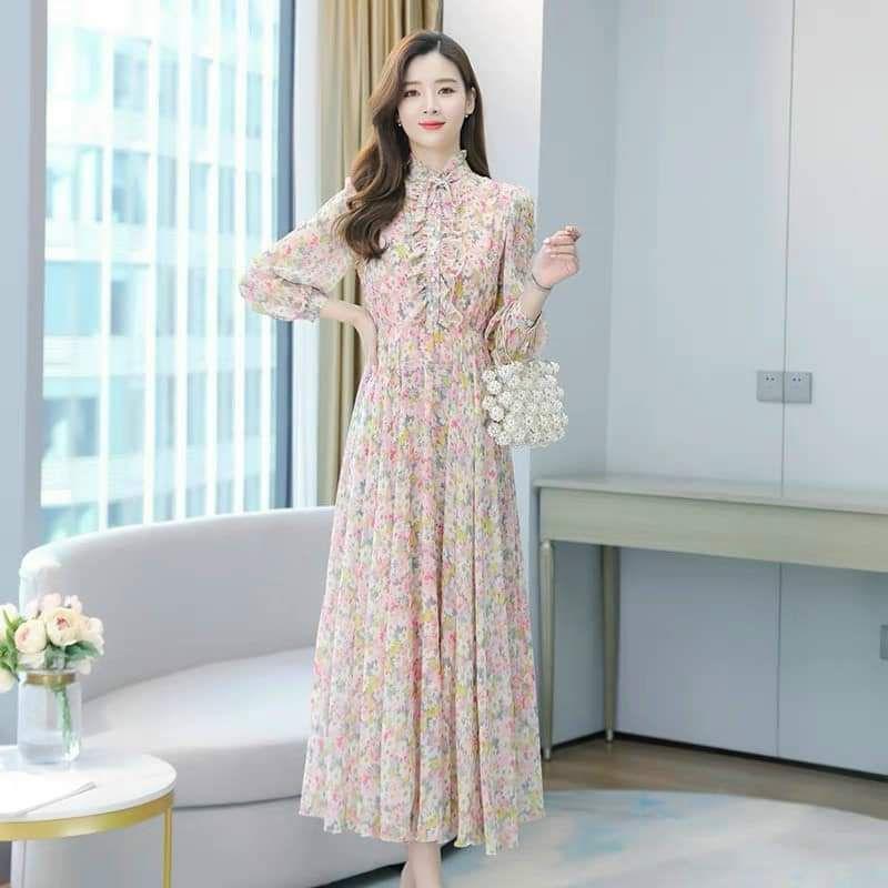 HÀNG NHẬP - ĐẦM MAXI VOAN HOA NHÍ NGỰC VIỀN BÈO